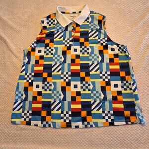 Lands’ End Sleeveless Flat Collared Size 2X Nautical Flags Polo/Golf Shirt